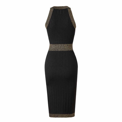 Women Knitted Knee Length Dress Ladies Sleeveless Body-con Dress