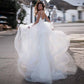 A-Line/Princess Tulle Lace V-neck Sleeveless Sweep/Brush Train Wedding Dresses