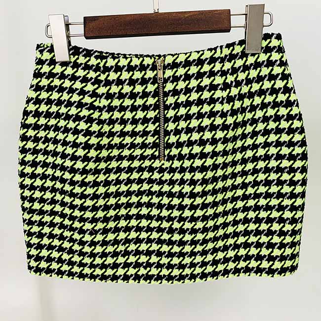 Women Green Houndstooth Wool Skirt Suit