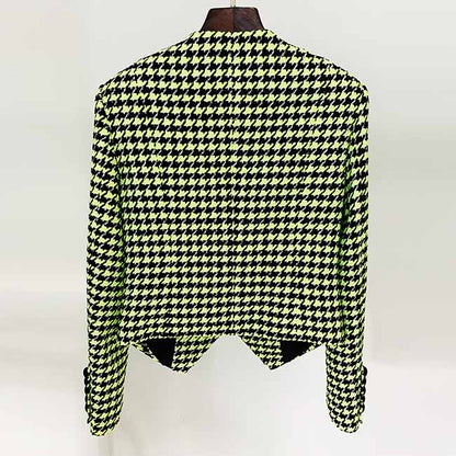 Women Green Houndstooth Wool Skirt Suit