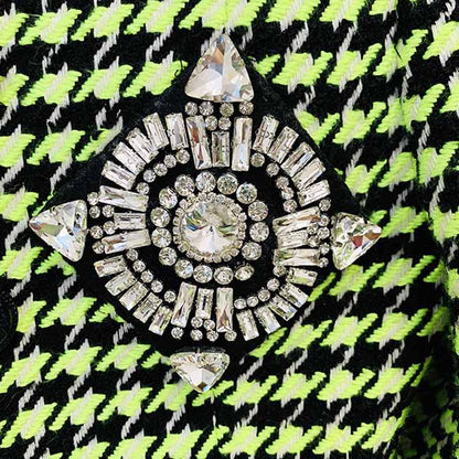 Women Green Houndstooth Wool Skirt Suit