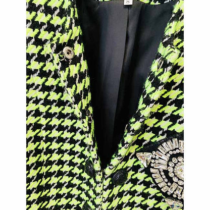 Women Green Houndstooth Wool Skirt Suit