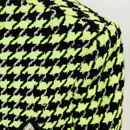 Women Green Houndstooth Wool Skirt Suit