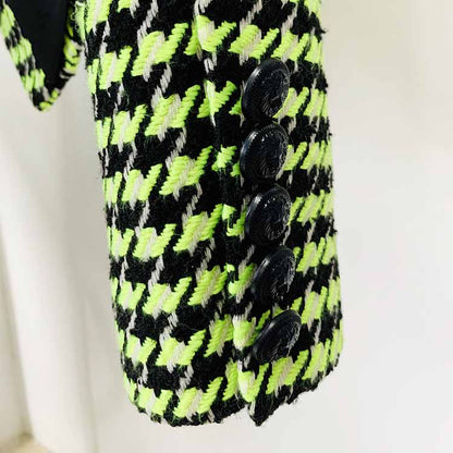 Women Green Houndstooth Wool Skirt Suit