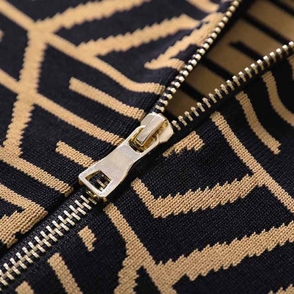 Women's long sleeve knitted minidress Black Yellow striped elegant dress