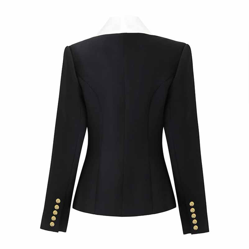 Women Black Oversize Business Coat Color Contrast Buiness Coat
