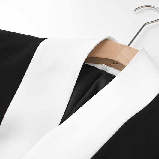 Women Black Oversize Business Coat Color Contrast Buiness Coat