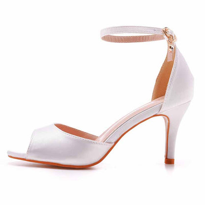 Wedding Heel Sandals White Open Toe Party Dress Heels With Strap
