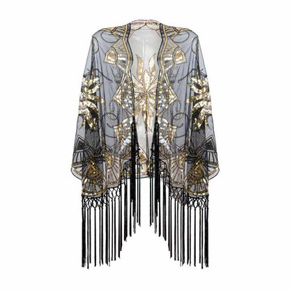 1920s Sequin Beaded Shawl Wraps Fringed Evening Cape Scarf for Wedding