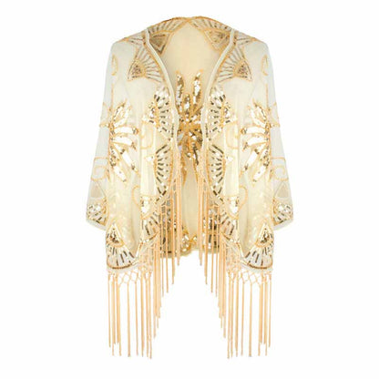 1920s Sequin Beaded Shawl Wraps Fringed Evening Cape Scarf for Wedding