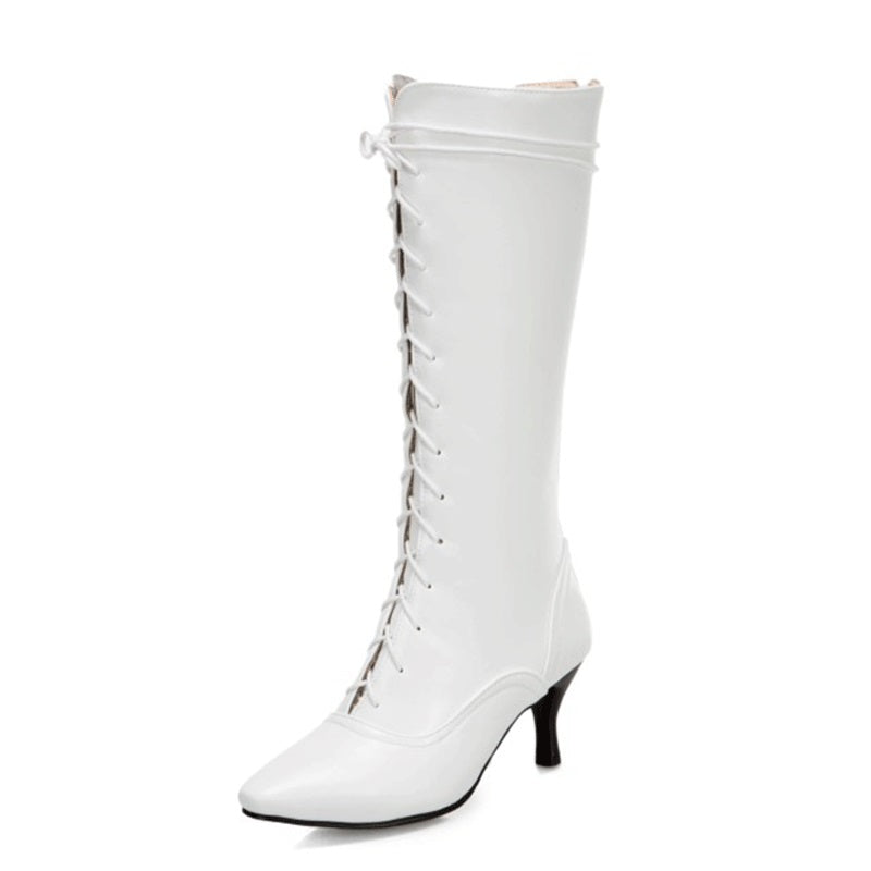 Women's Boots Closed Pointed Toe Stilettos Lace Up Bridal Booties
