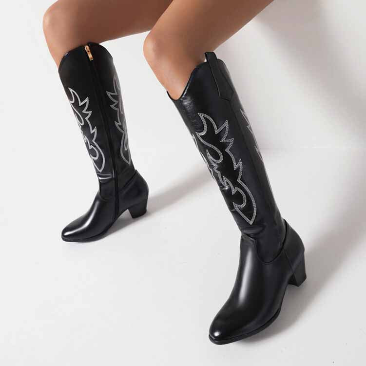 Women's Embroidered Western Cowboy Boots Knee High Classic Boot
