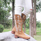 Women's Retro Western Cowboy Boots Embroidered Mid Calf Chunky Boots