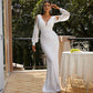 V-Neck Long Sleeve Luxury Fishtail Sequins Evening Dress Prom