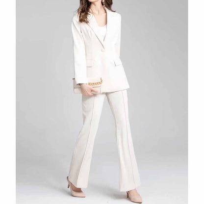 Women's white two pieces pants set flare bottoms pantsuit