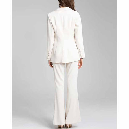 Women's white two pieces pants set flare bottoms pantsuit