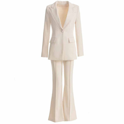 Women's white two pieces pants set flare bottoms pantsuit