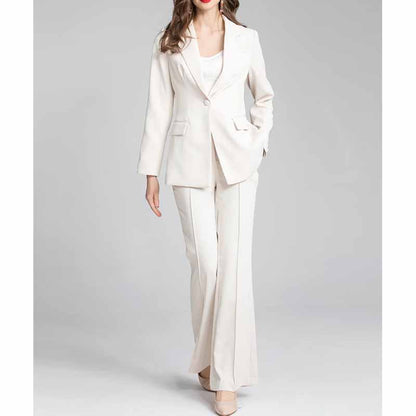 Women's white two pieces pants set flare bottoms pantsuit