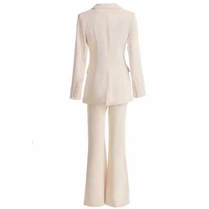 Women's white two pieces pants set flare bottoms pantsuit