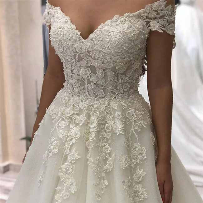 Women's Short Sleeve Lace Wedding Dresses Bridal Gown