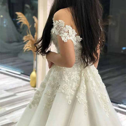 Women's Short Sleeve Lace Wedding Dresses Bridal Gown