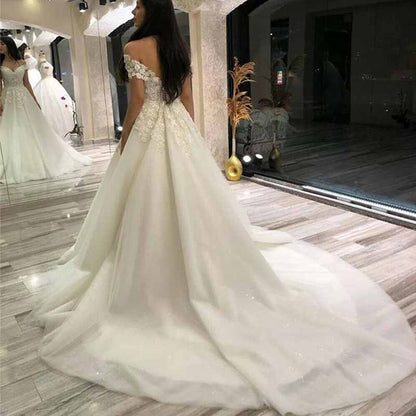 Women's Short Sleeve Lace Wedding Dresses Bridal Gown
