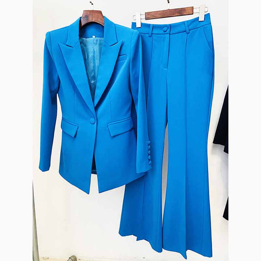 Two Piece Ocean Blue Set Office Business Single Buttons Pants Formal Suit
