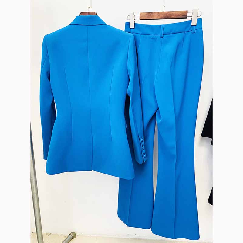 Two Piece Ocean Blue Set Office Business Single Buttons Pants Formal Suit