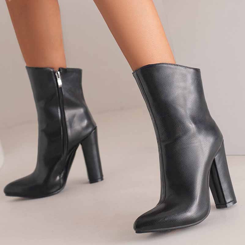 Womens Chunky Boots Zip Up Pointed Toe Ankle Booties – SD Dresscode ...