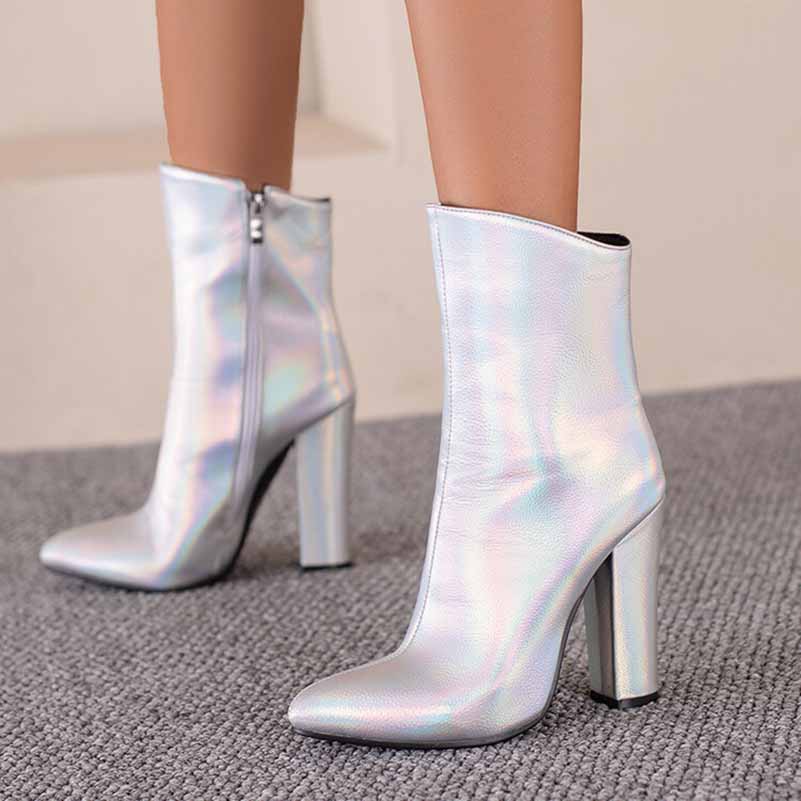 Womens Chunky Boots Zip Up Pointed Toe Ankle Booties â SD Dresscode & Fashiontrends