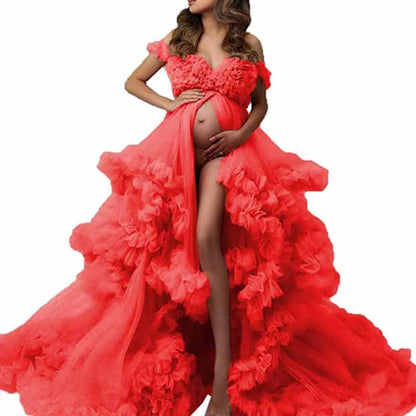 Ladies Gown Sheer Long Robe Puffy Tulle Robe Sheer for Maternity Dress