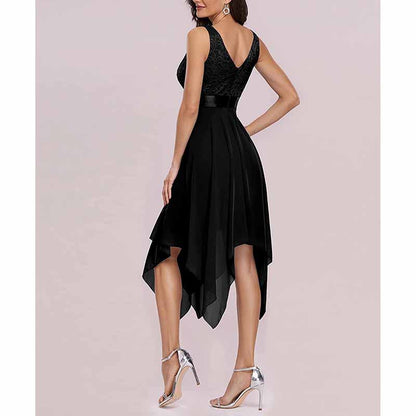 Women Double V Neck Ruched Waist A Line Cocktail Party Dress