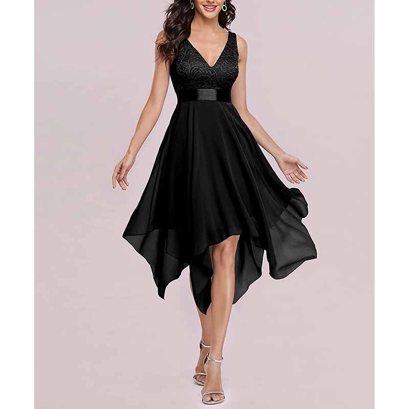 Women Double V Neck Ruched Waist A Line Cocktail Party Dress