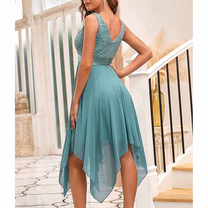 Women Double V Neck Ruched Waist A Line Cocktail Party Dress