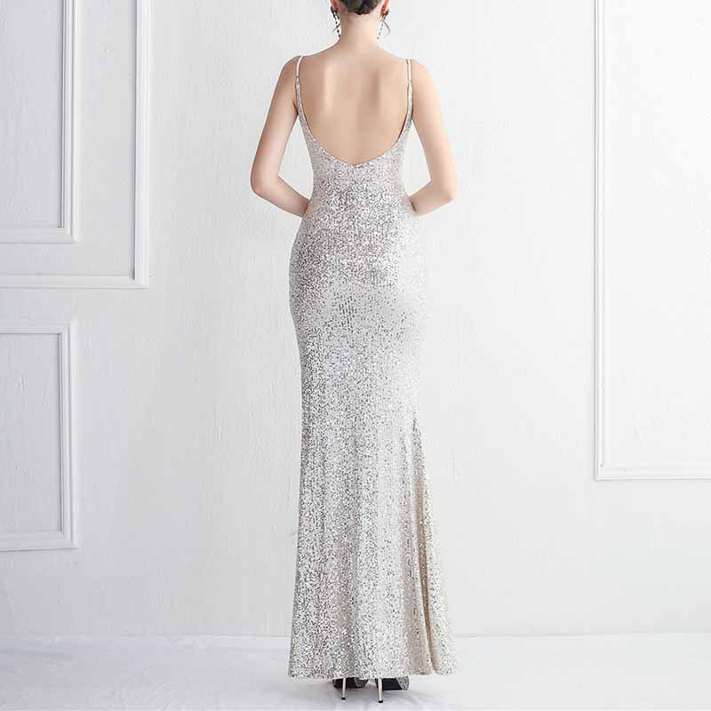 Women's V Neck High Slit Long Maxi Elegant Formal Dresses Evening Gown S-4XL