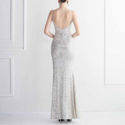 Women's V Neck High Slit Long Maxi Elegant Formal Dresses Evening Gown S-4XL