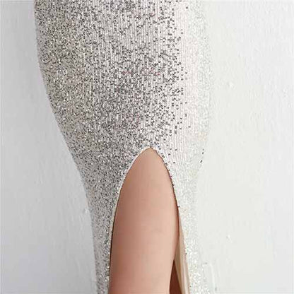 Women's V Neck High Slit Long Maxi Elegant Formal Dresses Evening Gown S-4XL