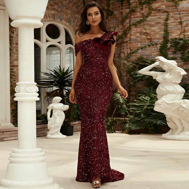 Wine Red Sequin Prom Dress Long Evening Party Dress – SD Dresscode