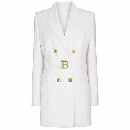 Women double breasted coat dress mid-length blazer dress with belt