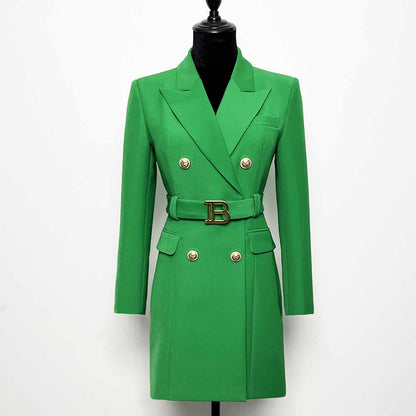 Women double breasted coat dress mid-length blazer dress with belt