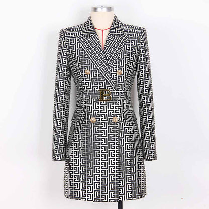 Women double breasted coat dress mid-length blazer dress with belt