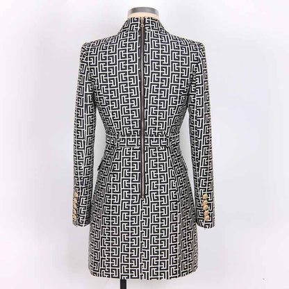 Women double breasted coat dress mid-length blazer dress with belt
