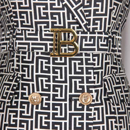 Women double breasted coat dress mid-length blazer dress with belt