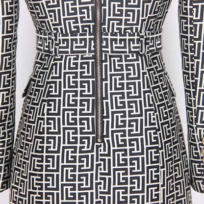 Women double breasted coat dress mid-length blazer dress with belt