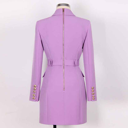 Women double breasted coat dress mid-length blazer dress with belt