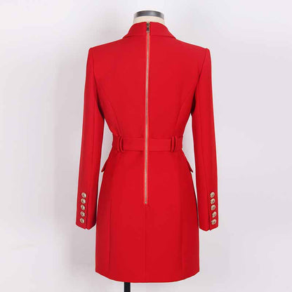 Women double breasted coat dress mid-length blazer dress with belt