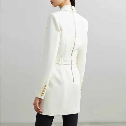 Women double breasted coat dress mid-length blazer dress with belt