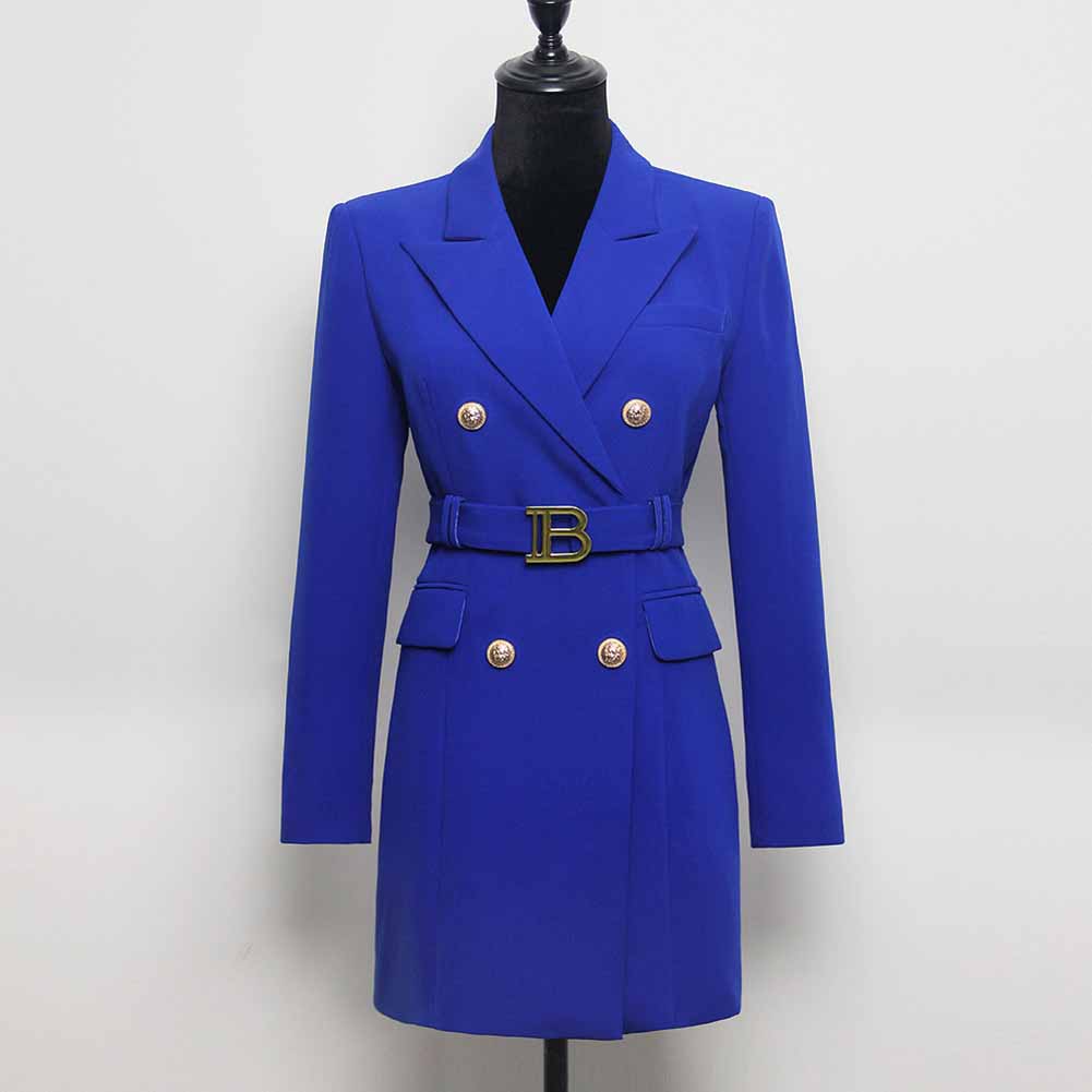 Women double breasted coat dress mid-length blazer dress with belt
