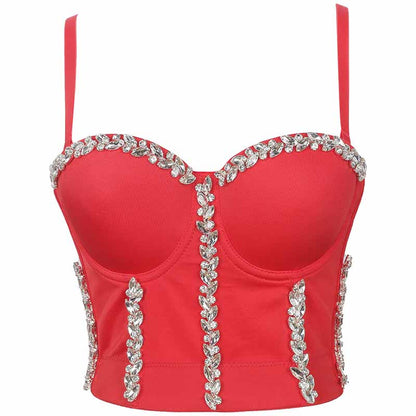 Women's Sexy Rhinestone Bustier Push Up Crop Top Corset Top Bra