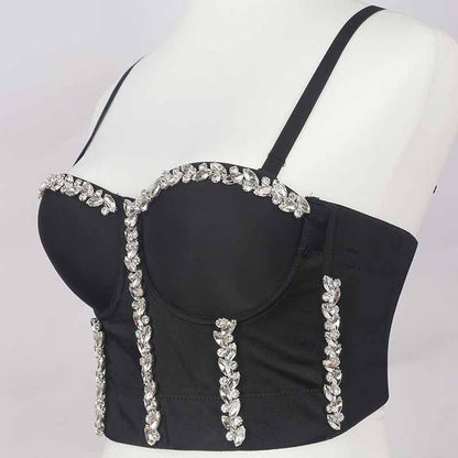 Women's Sexy Rhinestone Bustier Push Up Crop Top Corset Top Bra
